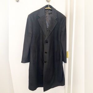 CARDINAL of CANADA 💯 Wool Long Trench Coat Single Breasted in BLACK SZ: 42R